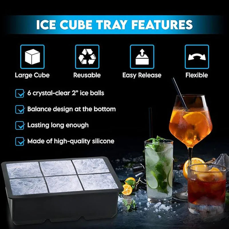 4/6/8/15/160 Grid Big Ice Tray Mold Giant Jumbo Large Food Grade Silicone Ice Cube Square Tray Mold DIY Ice Maker Ice Cube Tray