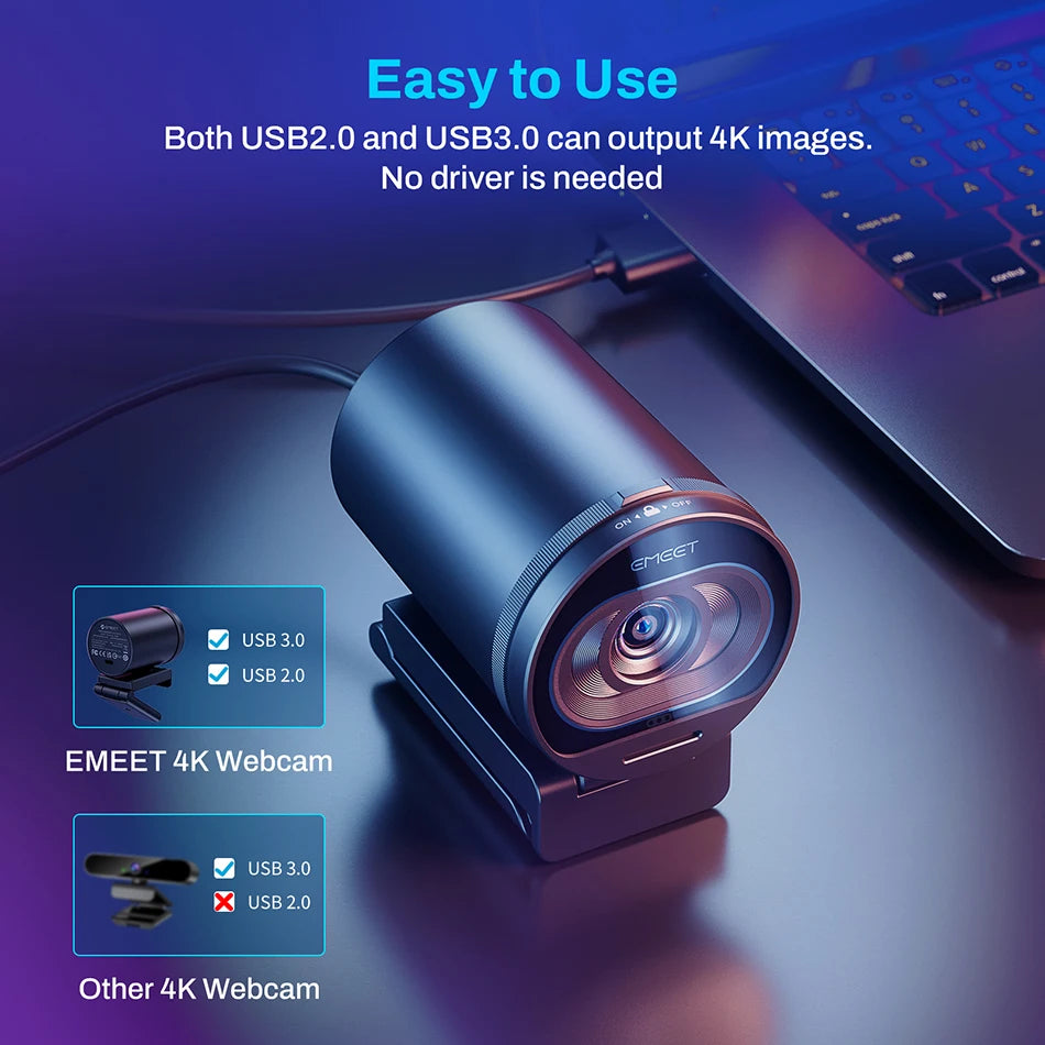 Webcam 4K Streaming Web Camera 1080P 60FPS USB Camera EMEET S600 Autofocus Living Stream Camera With Mics for Tiktok/YouTube