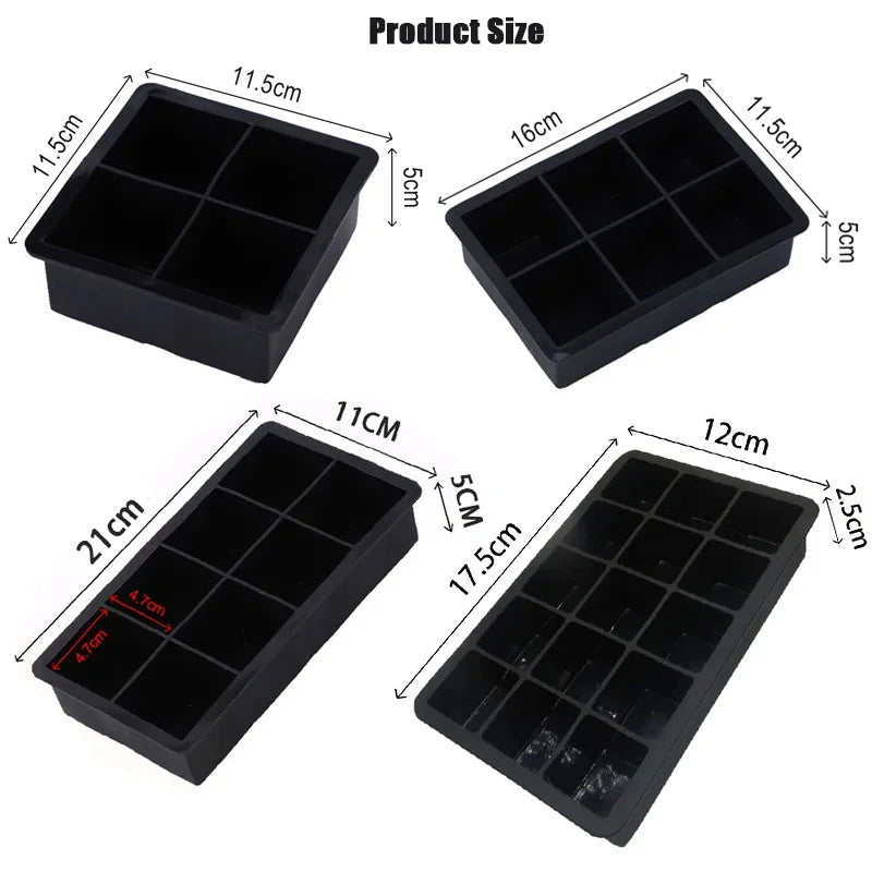 4/6/8/15/160 Grid Big Ice Tray Mold Giant Jumbo Large Food Grade Silicone Ice Cube Square Tray Mold DIY Ice Maker Ice Cube Tray