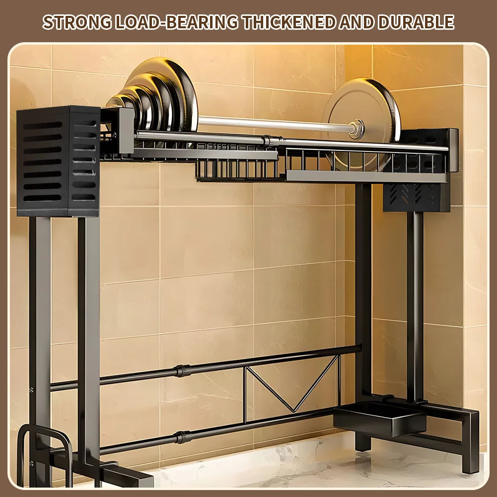 2 Tier Dish Drainer Stainless Steel Draining Dish drainer Multifunctional Black Dish Drainer Rack with Drip Tray for Kitchen Cou