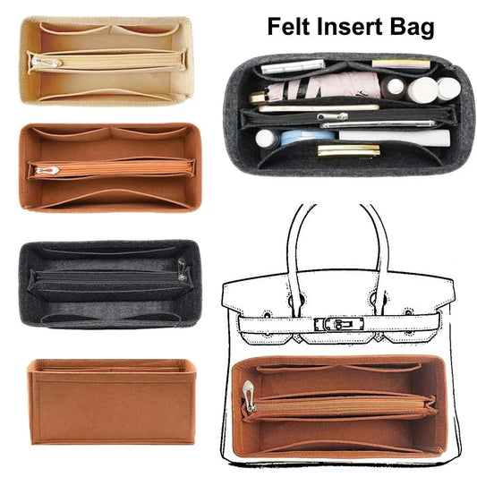 Multi-Pocket Felt Bag Organizer Bag Accessories for Birkin25/30/35 Inner Bag Storage Bag Felt Handbag Insert Bag Liner Bag